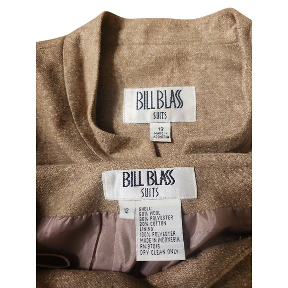 Bill Blass Tweed Skirt Suit Womens 12 Old Money Corpcore Tan Double-breasted - Picture 6 of 12